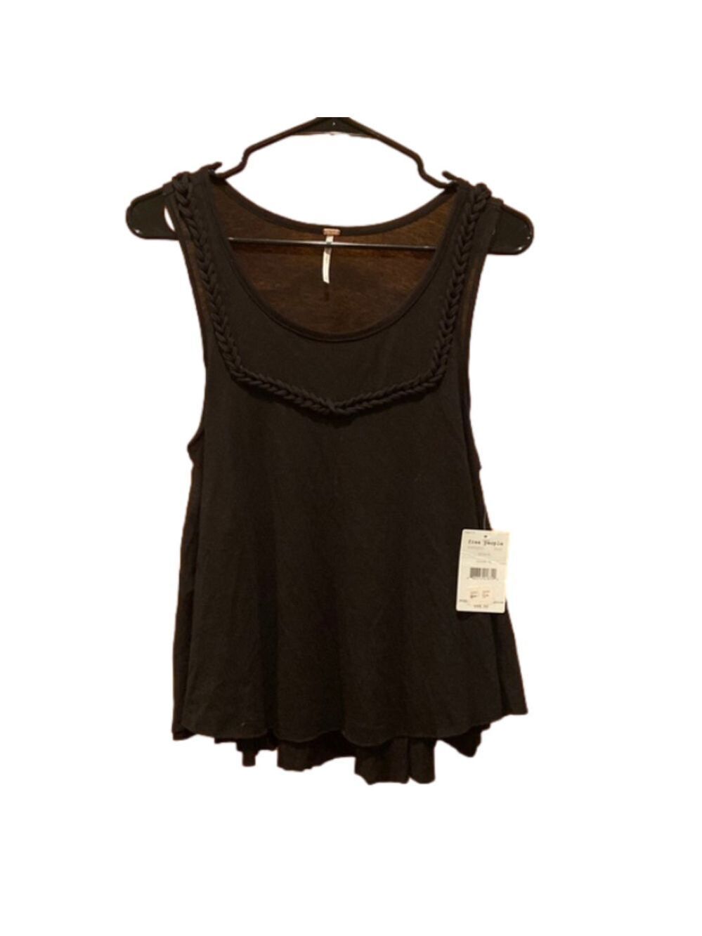 NWT Free People Black Free Falling Braided Trim Casual Sleeveless Tank Top - S